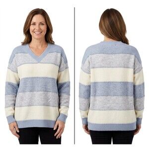 Solitaire Sweater Women’s Size 18 Gray White Cotton Pullover Long Sleeve Top